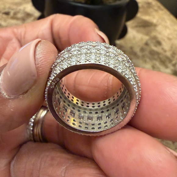 925 Sterling Silver Multi-Row Rhinestones Statement Ring - Clear - Picture 3 of 7